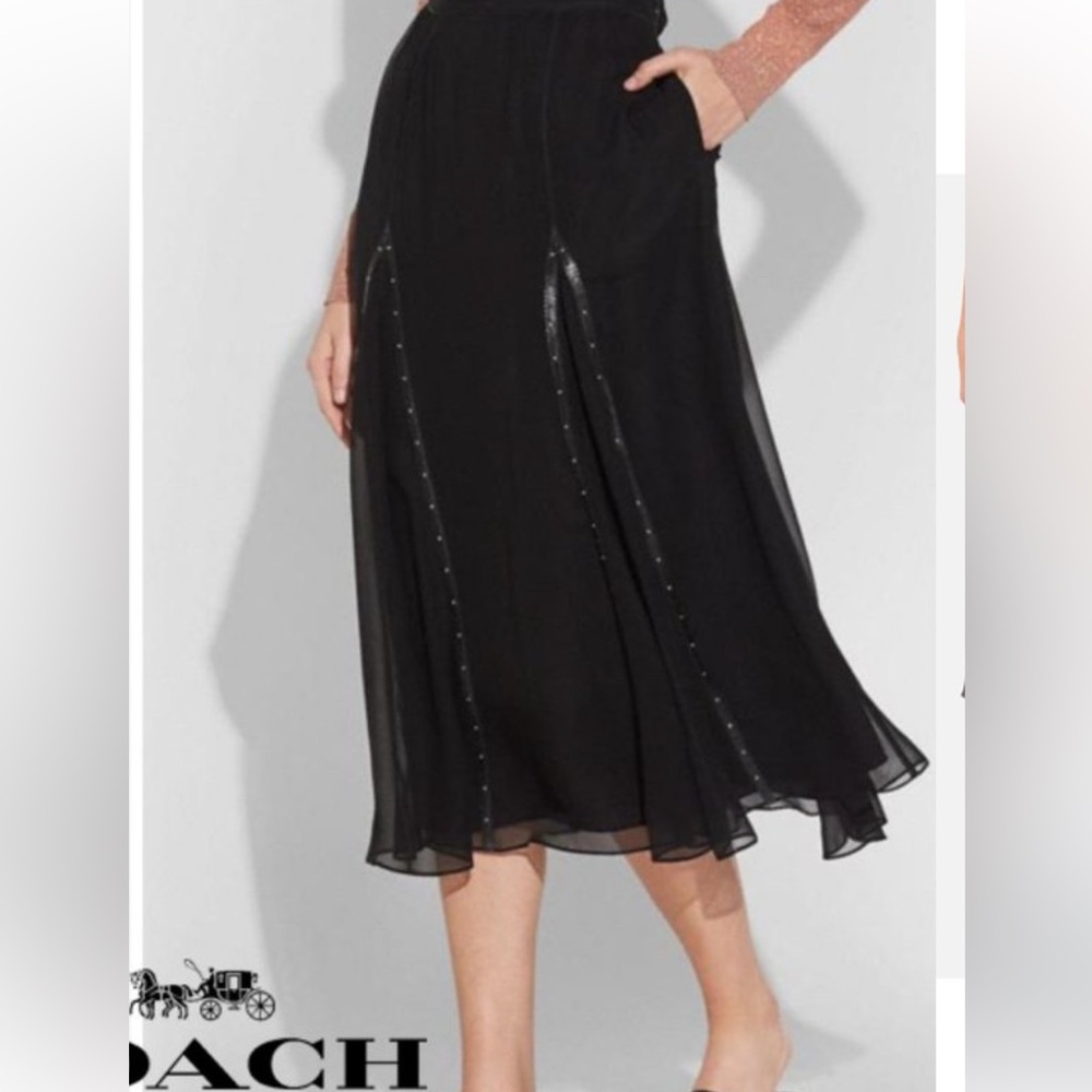 Coach  Prairi Rivets Black Chiffon long  Skirt